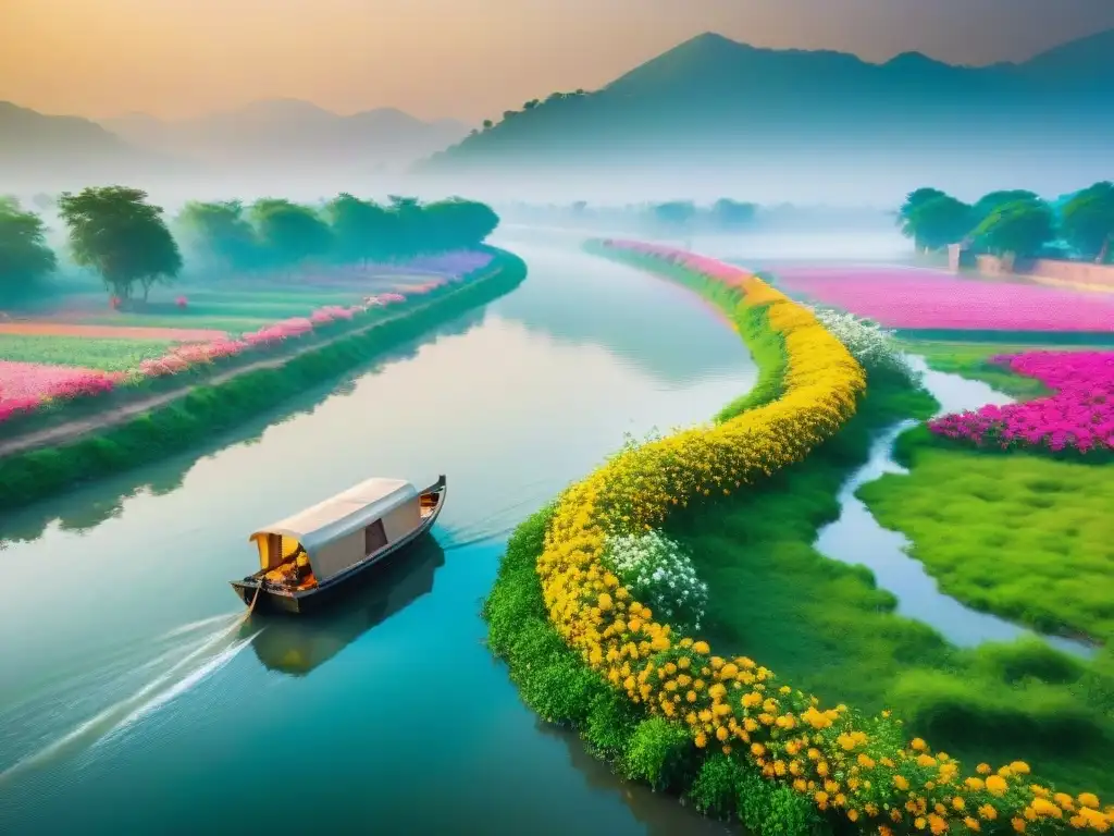 El sagrado río Yamuna serpentea entre exuberantes paisajes, reflejando su significado cultural