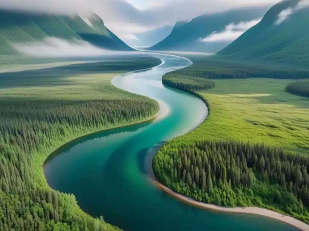 Explora el río Lena en Siberia: belleza natural inexplorada El sol filtra su luz entre los árboles del bosque siberiano, iluminando el río Lena