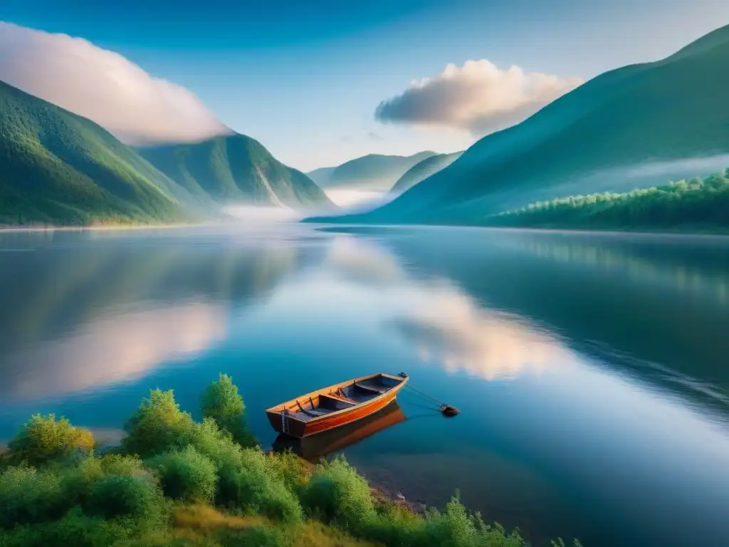 Río Yenisei: belleza salvaje siberiana Vibrante paisaje del poderoso río Yenisei en Siberia, reflejando la mitología del río Yenisei