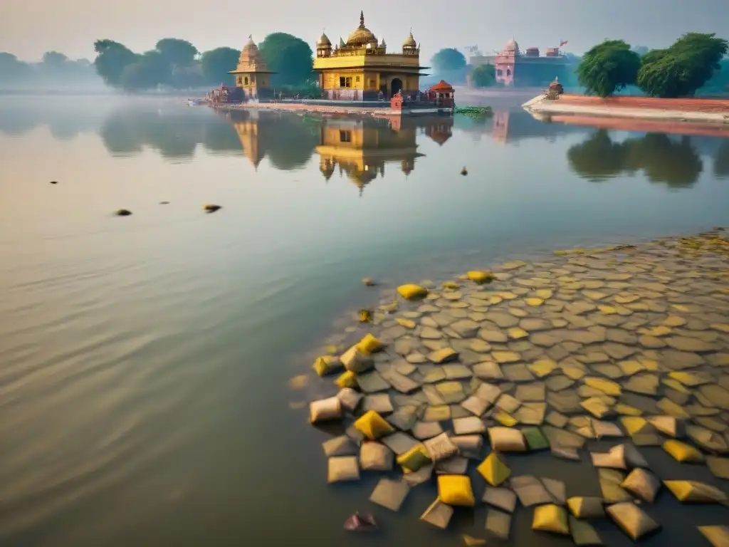 Vibrantes templos hindúes se alinean junto al Yamuna, río contaminado con desechos flotantes