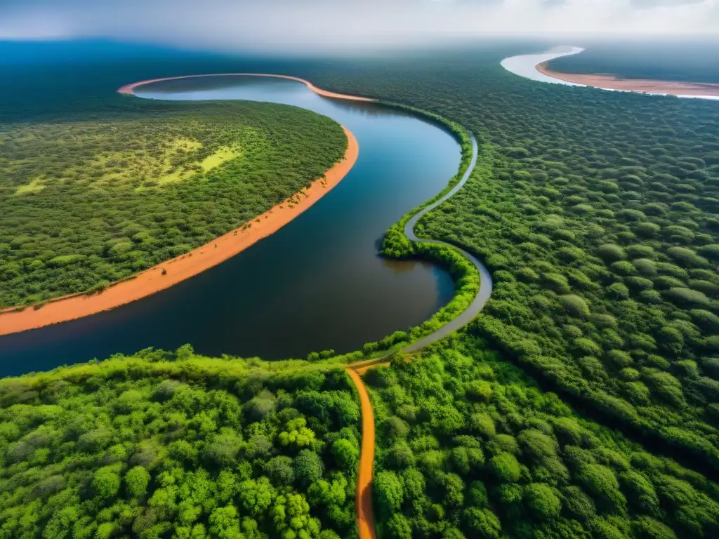 Curvas del río Limpopo en la sabana africana Vista aérea asombrosa del río Limpopo, serpenteando en la sabana africana