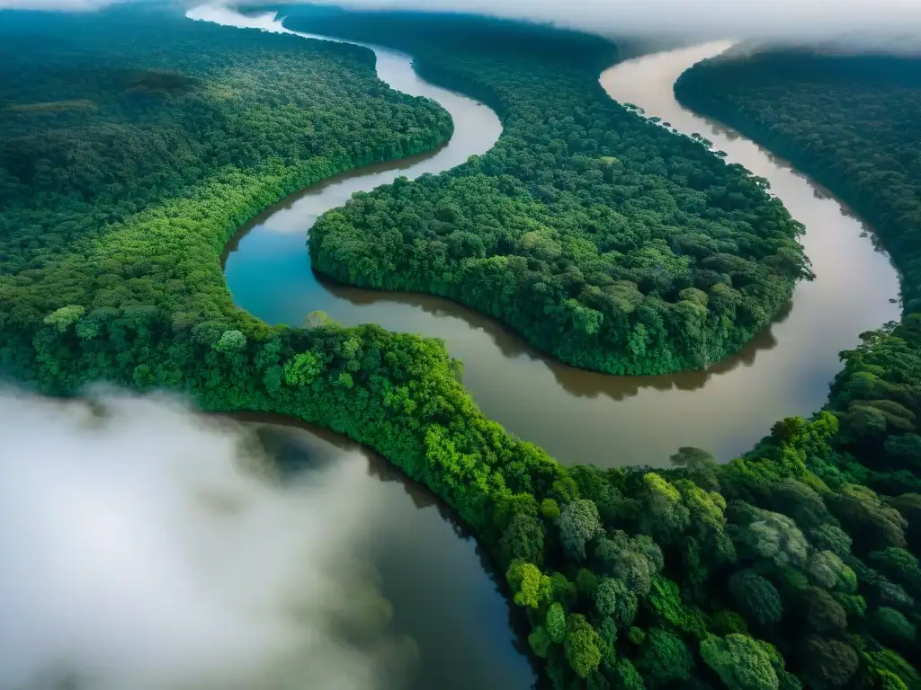 Amazonas: majestuosidad y biodiversidad Vista aérea impresionante del majestuoso río Amazonas en conflictos en ríos emblemáticos