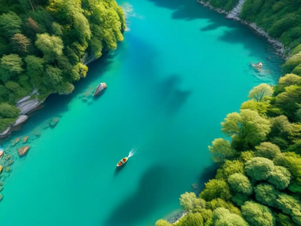 Espectacular río Verzasca en Suiza: aguas turquesas entre naturaleza Vista aérea impresionante del río Verzasca en Suiza, aguas turquesas cristalinas entre vegetación y rocas, reflejos de sol