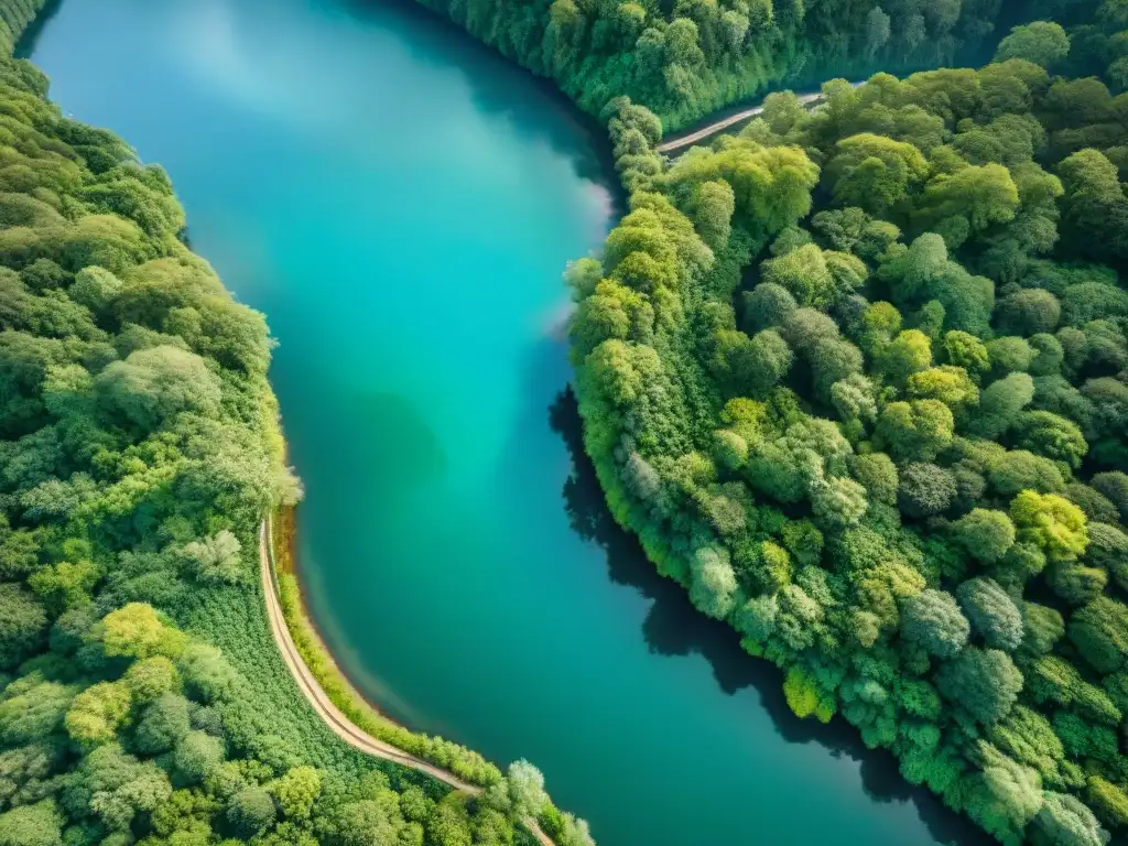 Río turquesa serpenteando entre exuberante selva Vista aérea de un río serpenteante en medio de un frondoso bosque, destacando la importancia del activismo digital ríos emblemáticos