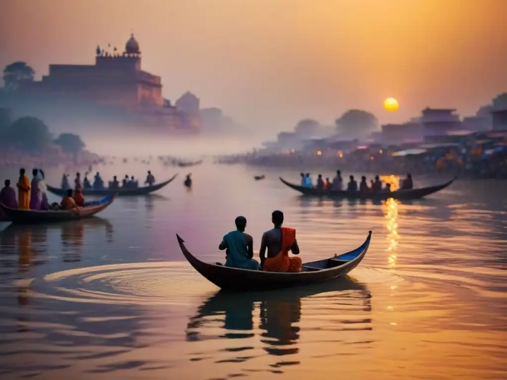 Esplendor del amanecer en el sagrado Ganges de Varanasi 'Vista del amanecer sobre el sagrado río Ganges en Varanasi, India
